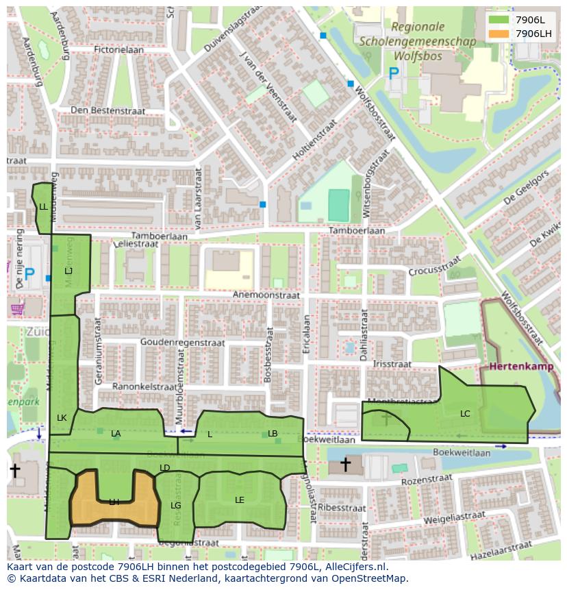 Afbeelding van het postcodegebied 7906 LH op de kaart.
