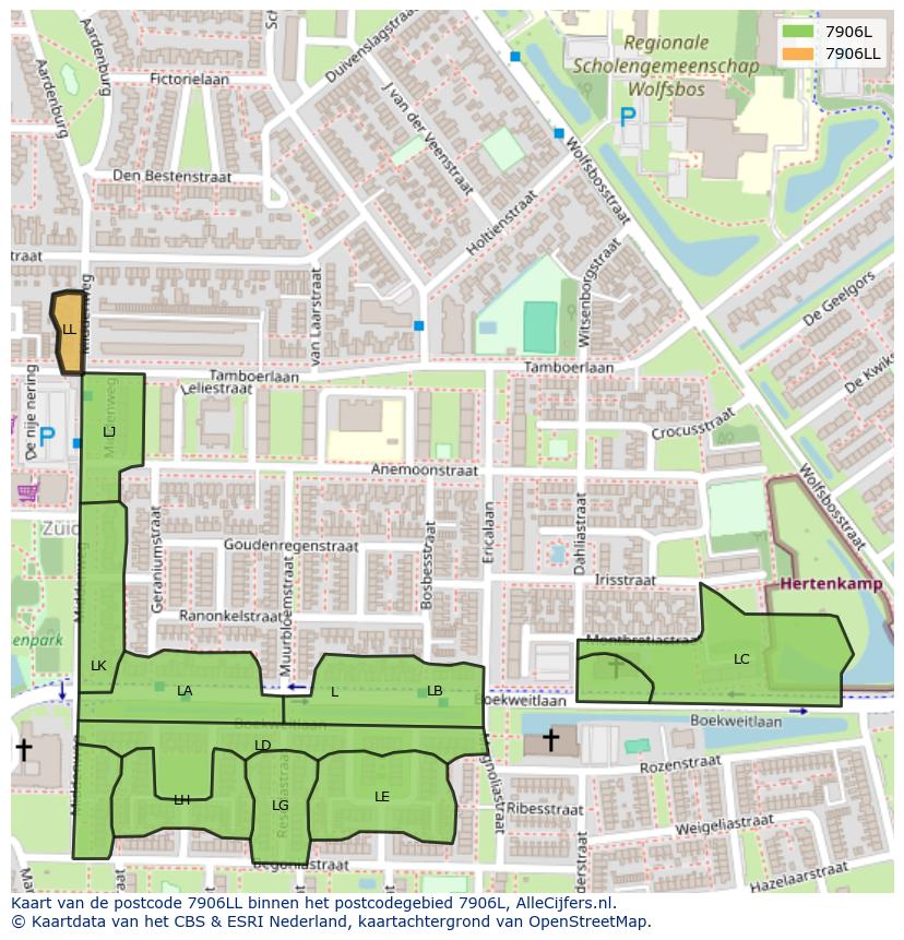 Afbeelding van het postcodegebied 7906 LL op de kaart.