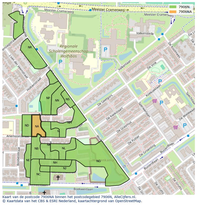 Afbeelding van het postcodegebied 7906 NA op de kaart.