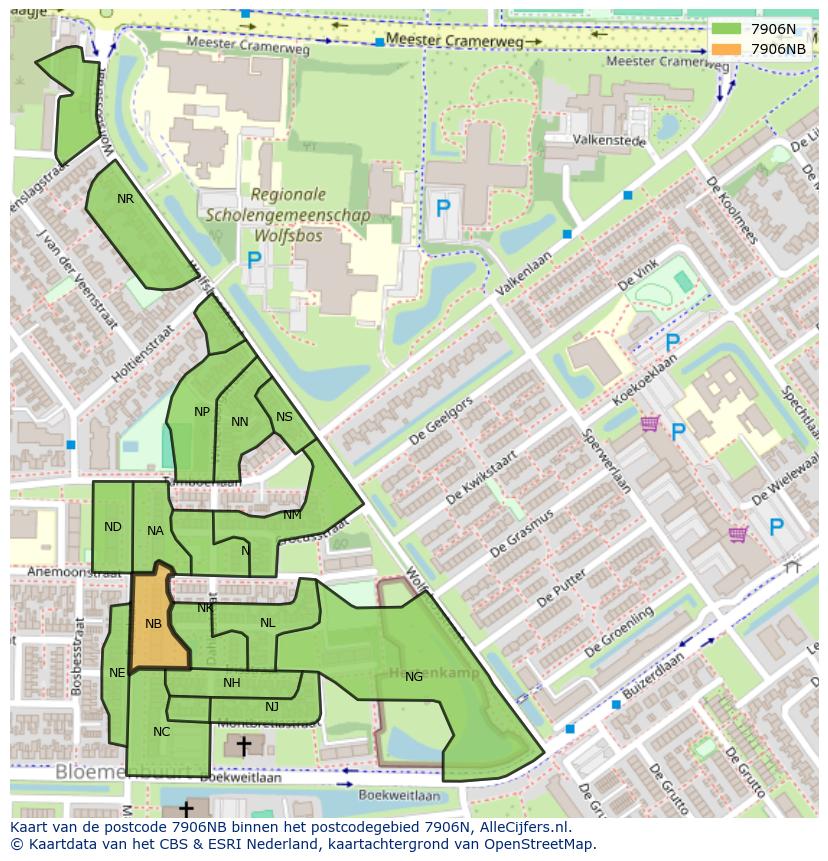 Afbeelding van het postcodegebied 7906 NB op de kaart.