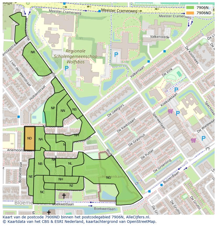 Afbeelding van het postcodegebied 7906 ND op de kaart.