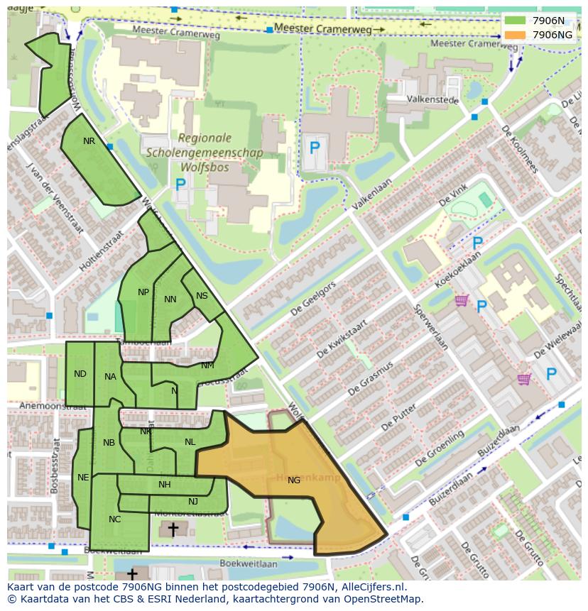 Afbeelding van het postcodegebied 7906 NG op de kaart.