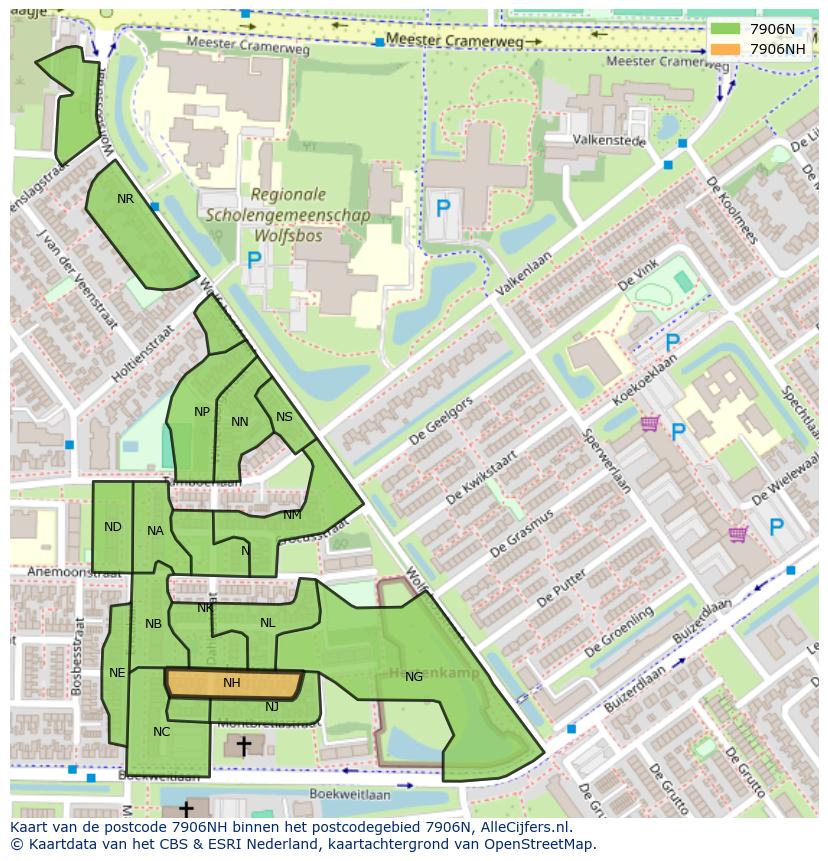 Afbeelding van het postcodegebied 7906 NH op de kaart.