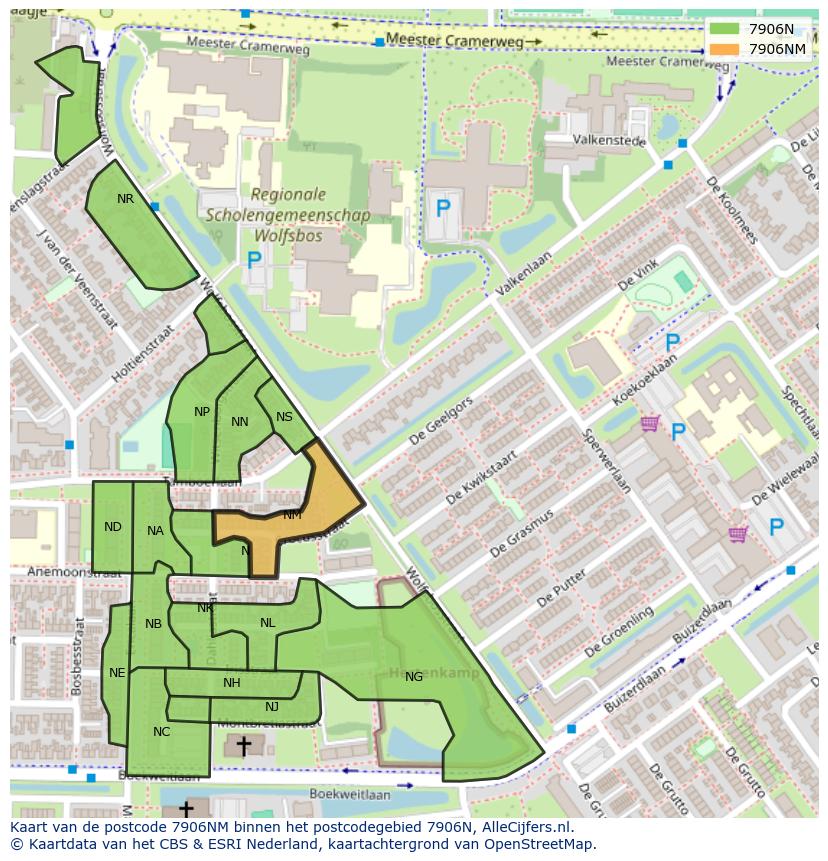 Afbeelding van het postcodegebied 7906 NM op de kaart.