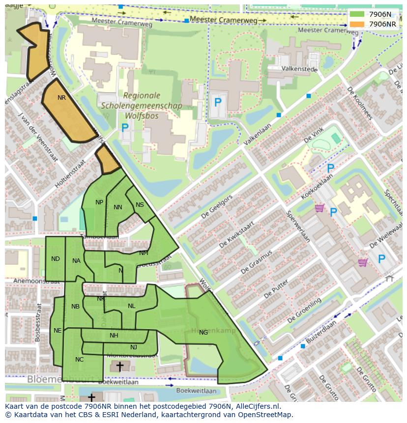 Afbeelding van het postcodegebied 7906 NR op de kaart.