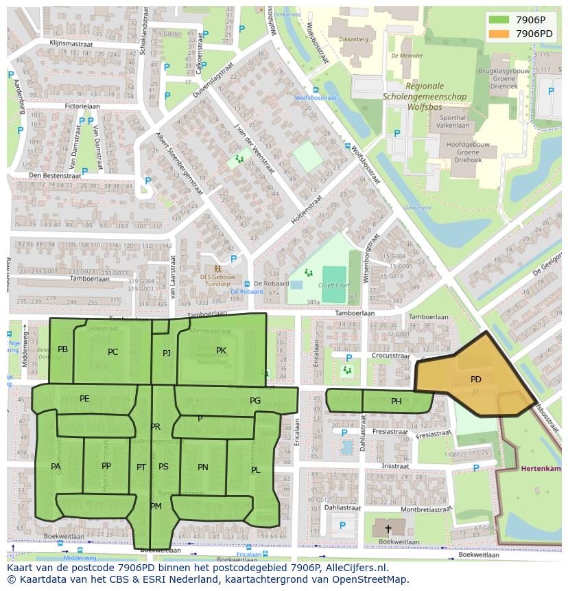 Afbeelding van het postcodegebied 7906 PD op de kaart.