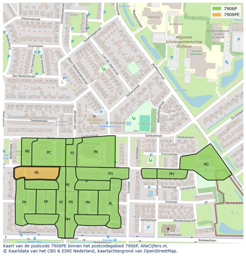 Afbeelding van het postcodegebied 7906 PE op de kaart.