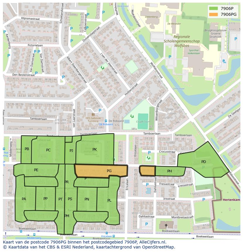 Afbeelding van het postcodegebied 7906 PG op de kaart.
