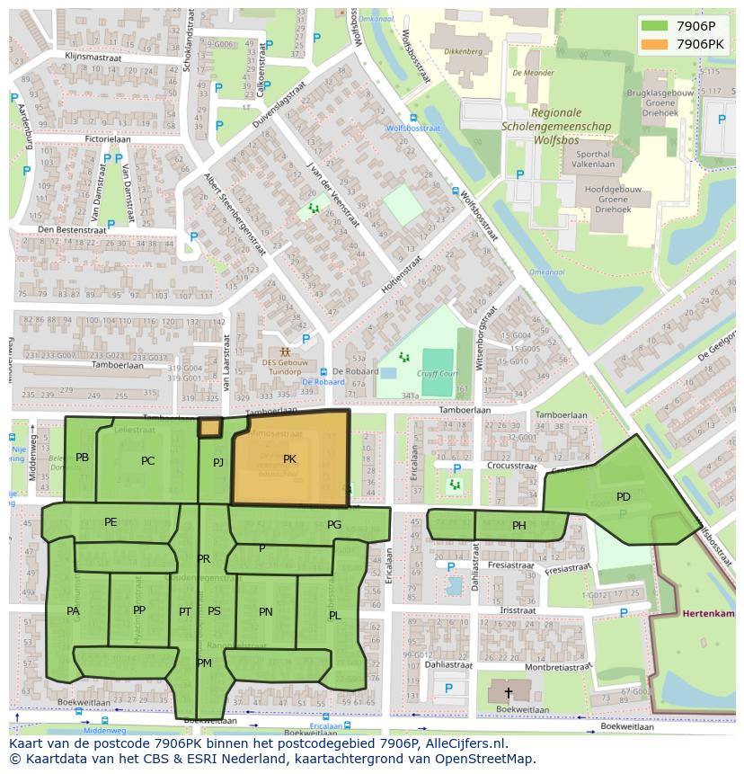 Afbeelding van het postcodegebied 7906 PK op de kaart.