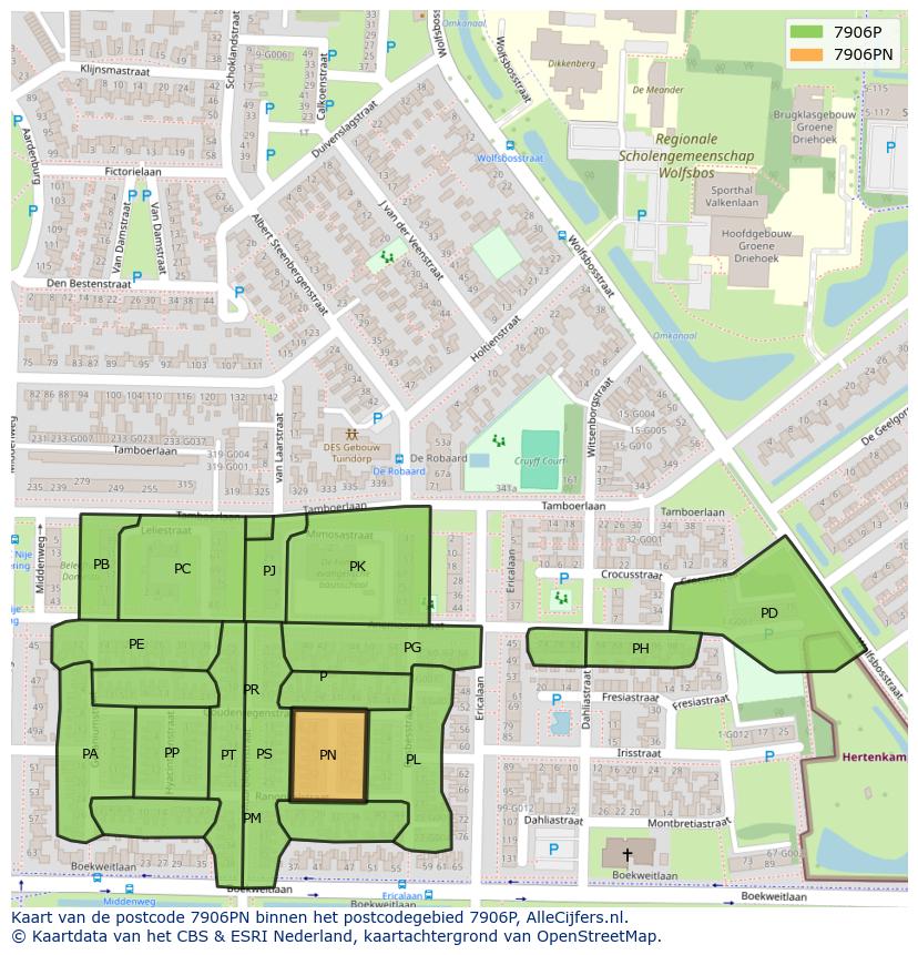 Afbeelding van het postcodegebied 7906 PN op de kaart.