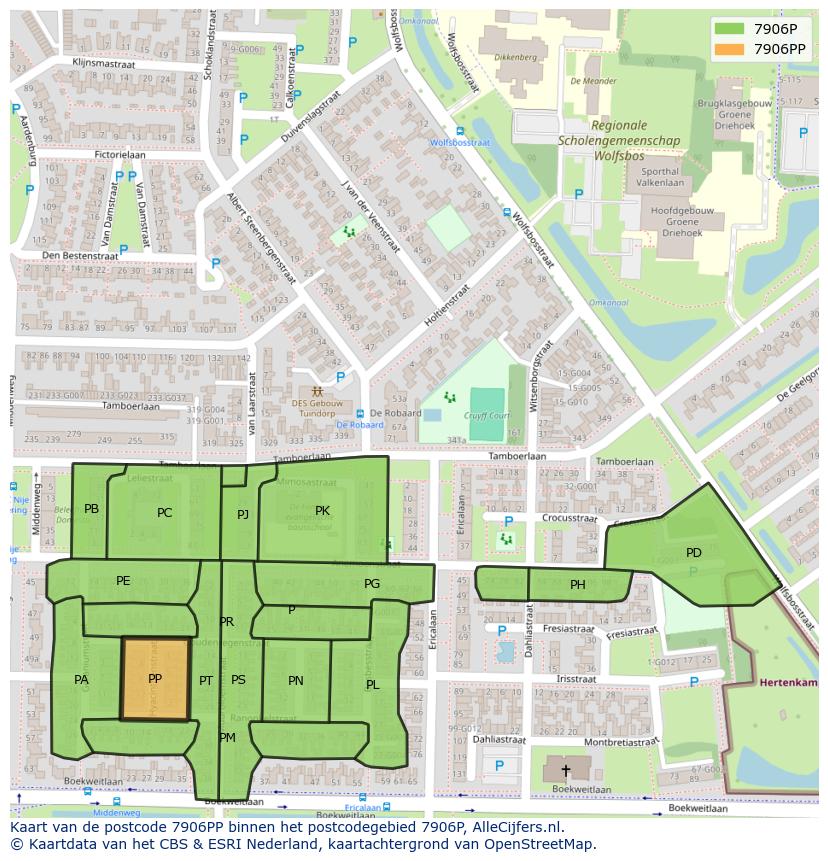 Afbeelding van het postcodegebied 7906 PP op de kaart.