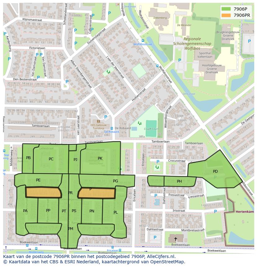Afbeelding van het postcodegebied 7906 PR op de kaart.