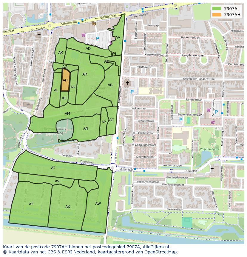 Afbeelding van het postcodegebied 7907 AH op de kaart.