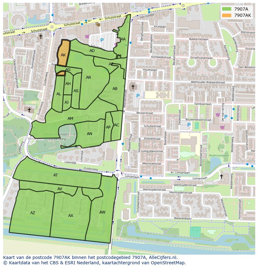 Afbeelding van het postcodegebied 7907 AK op de kaart.