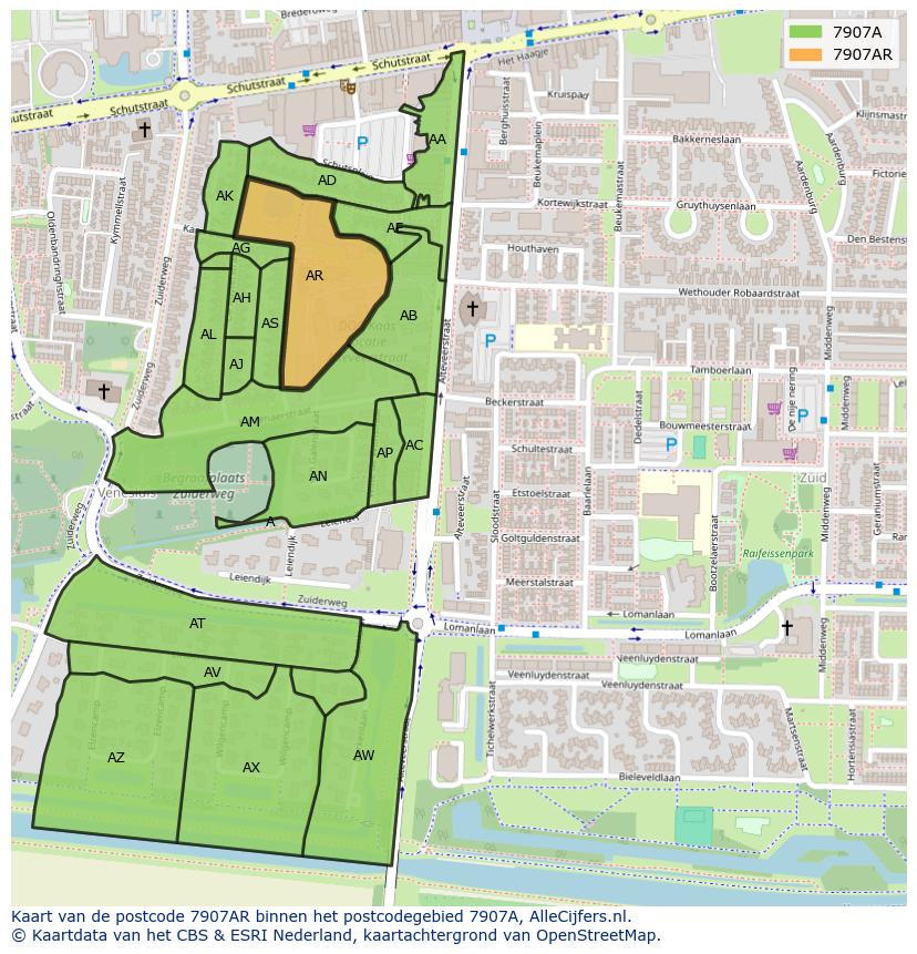 Afbeelding van het postcodegebied 7907 AR op de kaart.