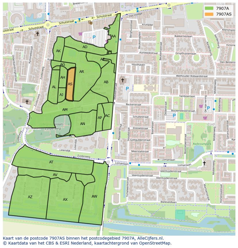 Afbeelding van het postcodegebied 7907 AS op de kaart.