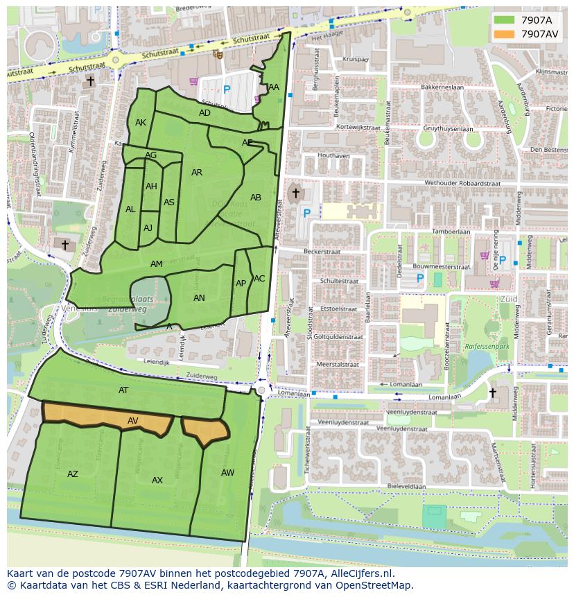 Afbeelding van het postcodegebied 7907 AV op de kaart.
