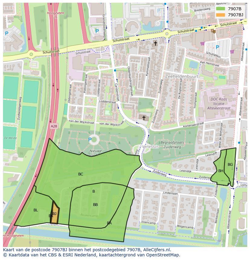 Afbeelding van het postcodegebied 7907 BJ op de kaart.
