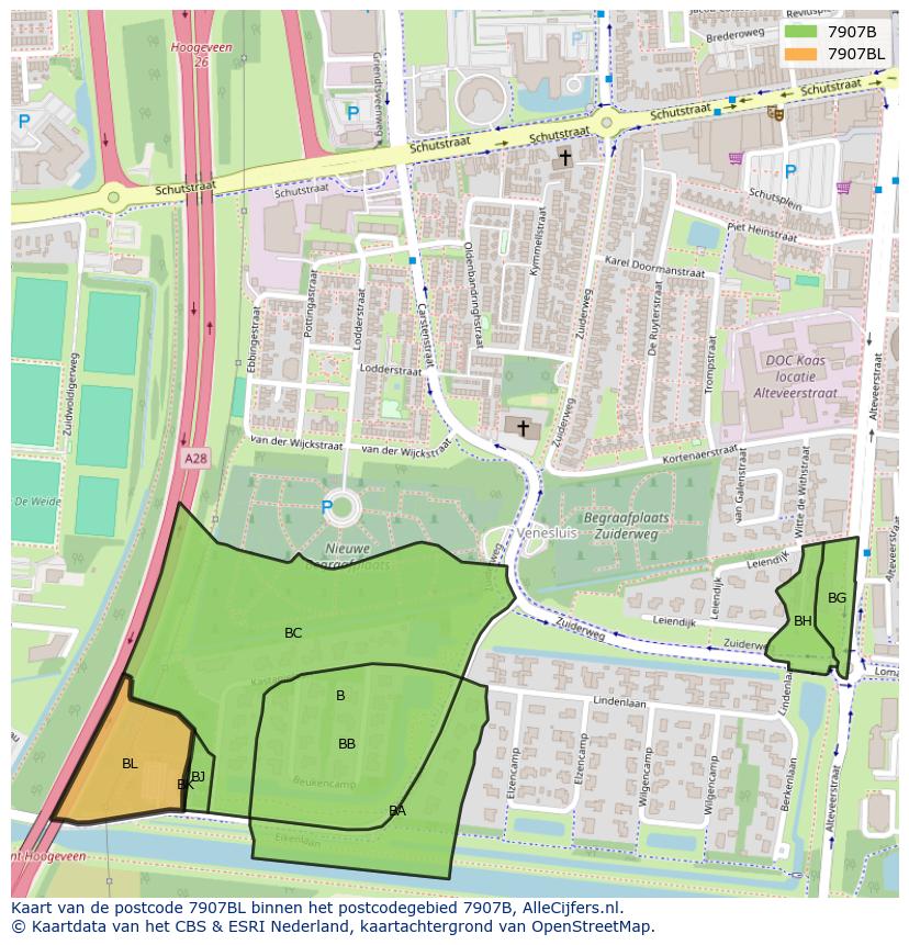 Afbeelding van het postcodegebied 7907 BL op de kaart.