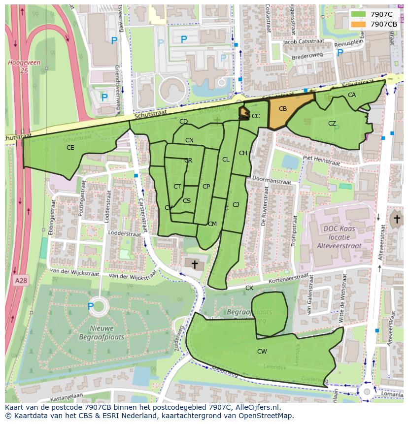 Afbeelding van het postcodegebied 7907 CB op de kaart.