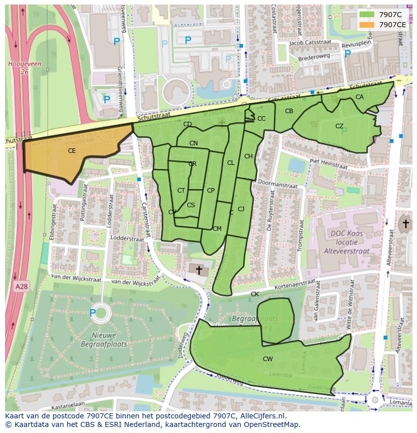 Afbeelding van het postcodegebied 7907 CE op de kaart.