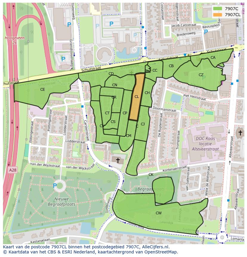 Afbeelding van het postcodegebied 7907 CL op de kaart.