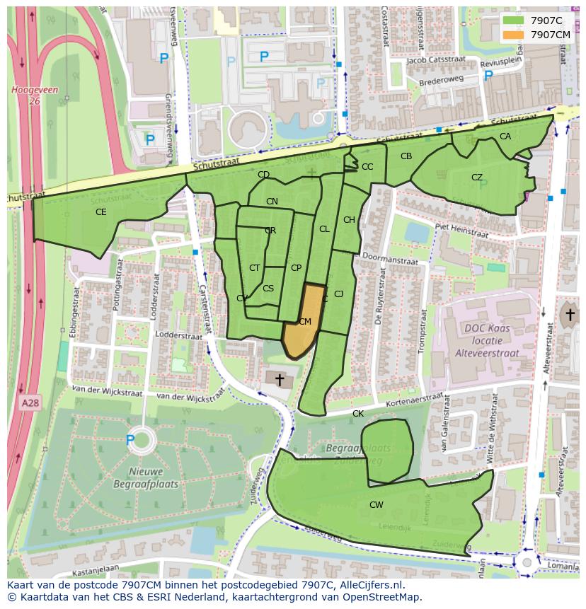 Afbeelding van het postcodegebied 7907 CM op de kaart.