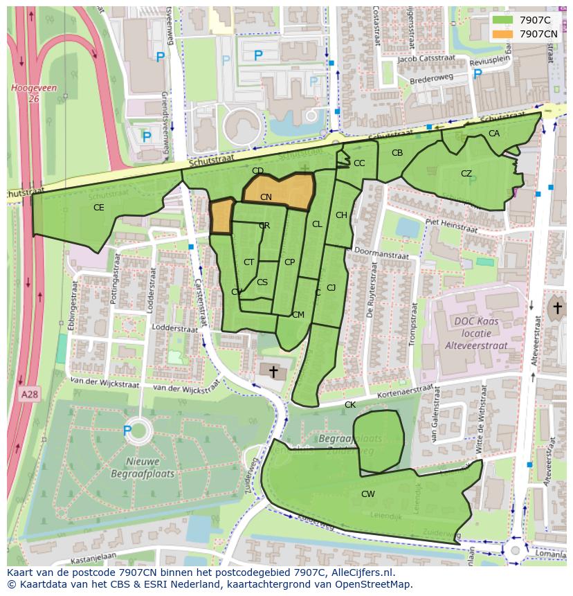Afbeelding van het postcodegebied 7907 CN op de kaart.