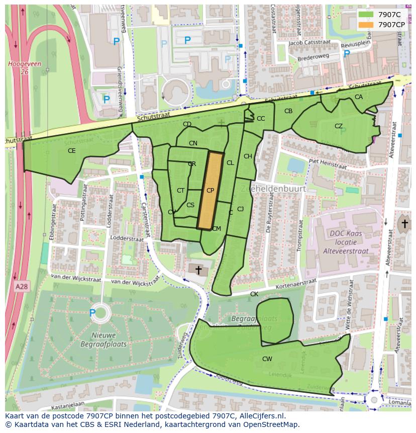 Afbeelding van het postcodegebied 7907 CP op de kaart.