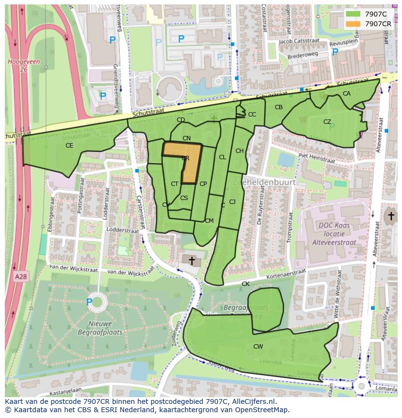Afbeelding van het postcodegebied 7907 CR op de kaart.