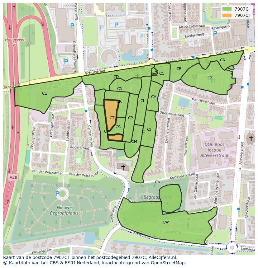 Afbeelding van het postcodegebied 7907 CT op de kaart.