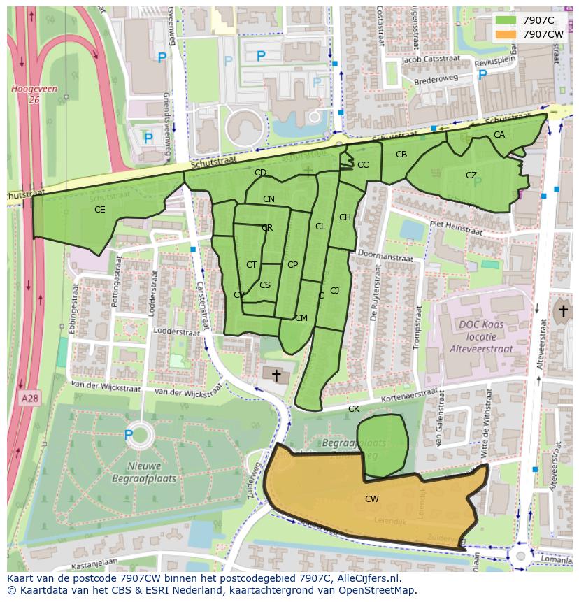 Afbeelding van het postcodegebied 7907 CW op de kaart.