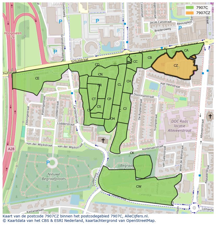 Afbeelding van het postcodegebied 7907 CZ op de kaart.