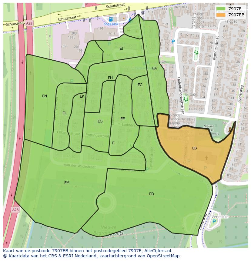 Afbeelding van het postcodegebied 7907 EB op de kaart.