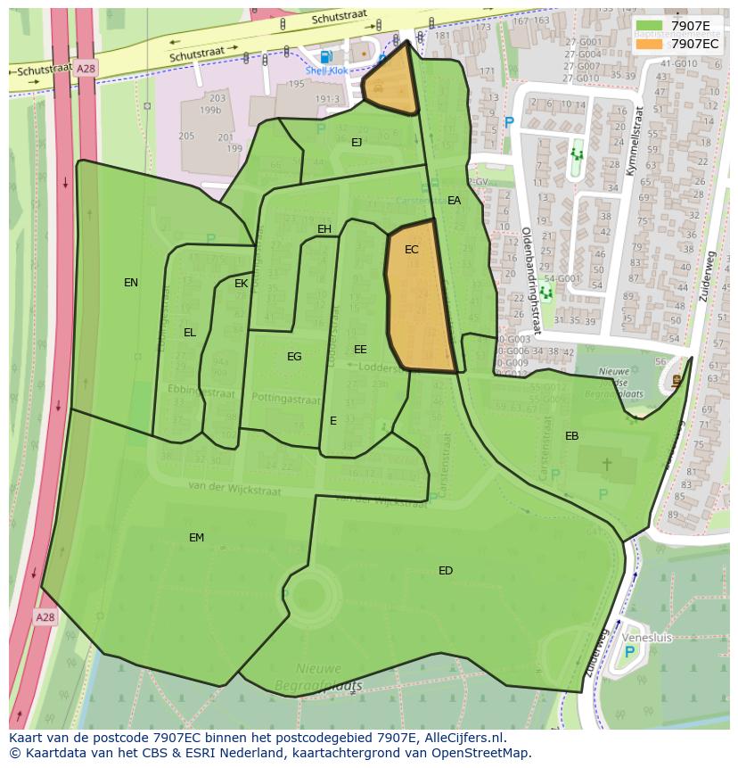 Afbeelding van het postcodegebied 7907 EC op de kaart.