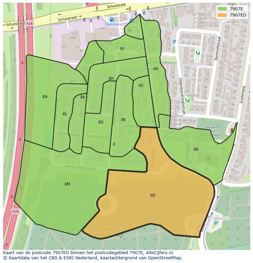 Afbeelding van het postcodegebied 7907 ED op de kaart.
