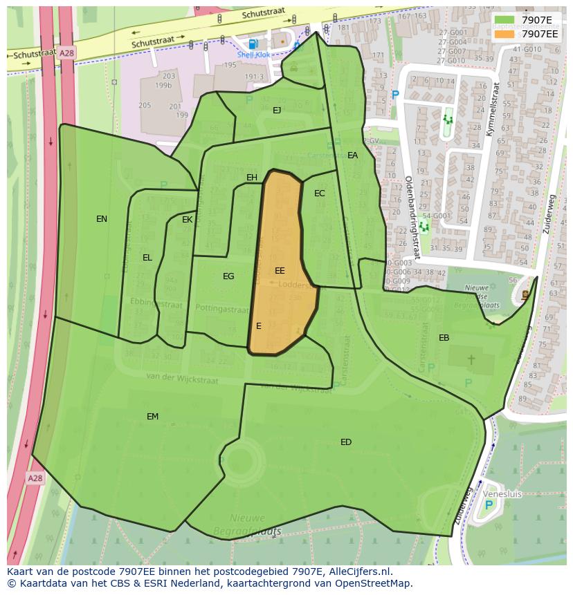 Afbeelding van het postcodegebied 7907 EE op de kaart.