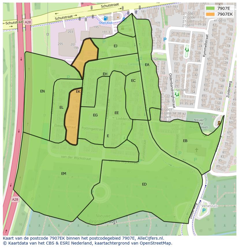 Afbeelding van het postcodegebied 7907 EK op de kaart.