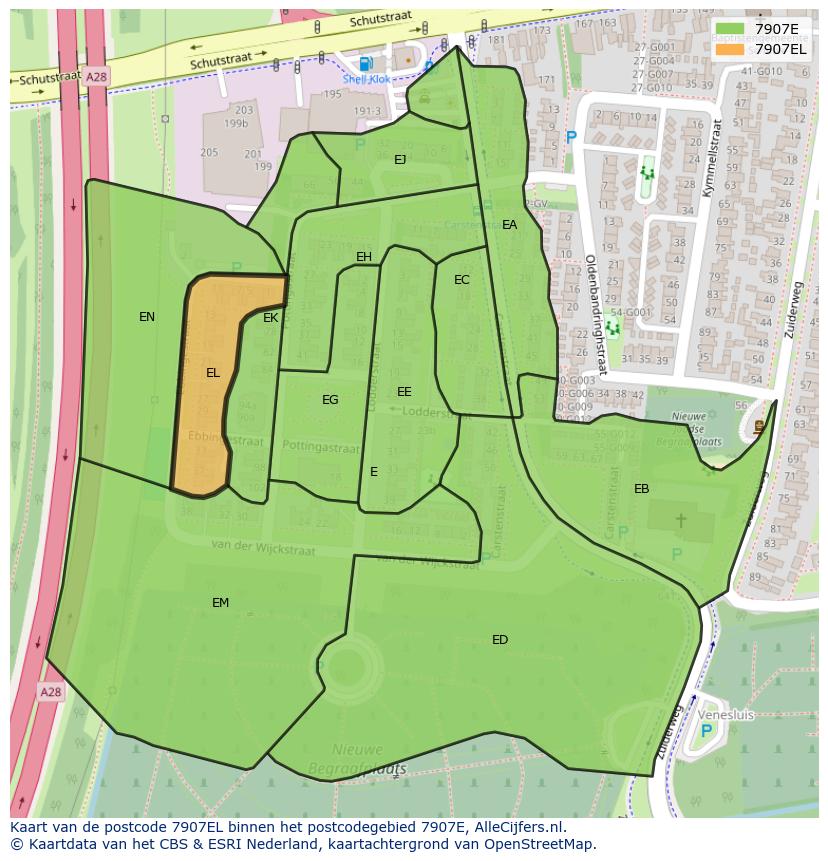 Afbeelding van het postcodegebied 7907 EL op de kaart.