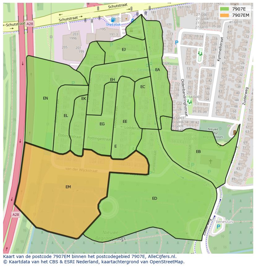 Afbeelding van het postcodegebied 7907 EM op de kaart.