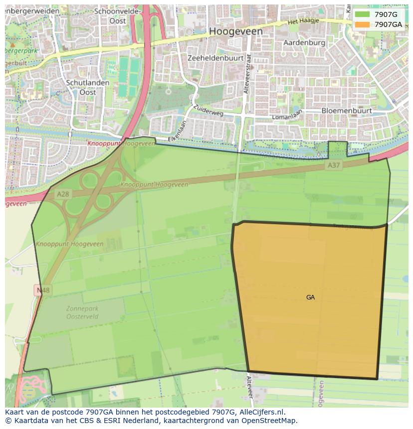 Afbeelding van het postcodegebied 7907 GA op de kaart.