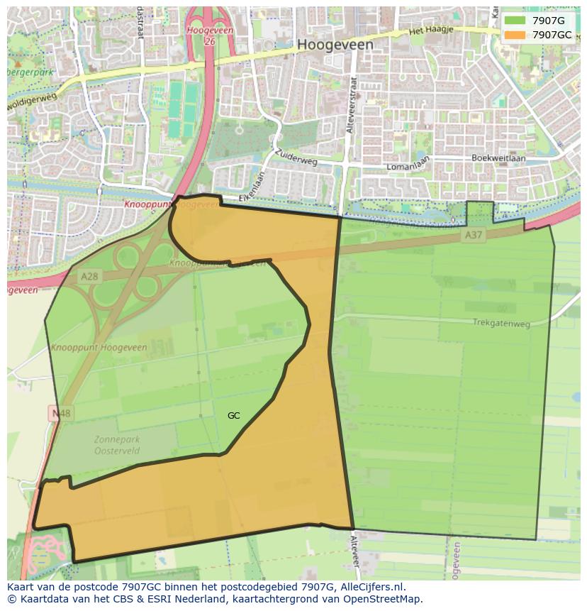 Afbeelding van het postcodegebied 7907 GC op de kaart.