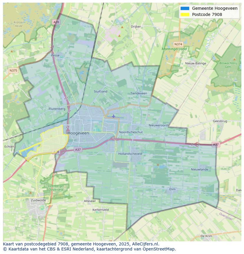 Afbeelding van het postcodegebied 7908 op de kaart.