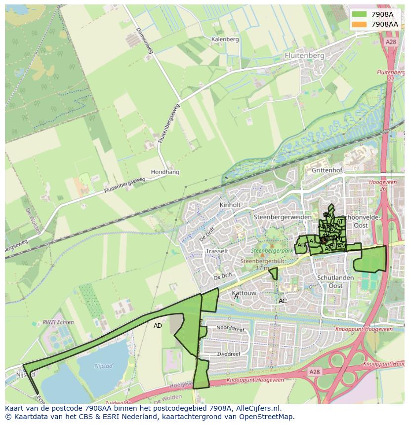 Afbeelding van het postcodegebied 7908 AA op de kaart.