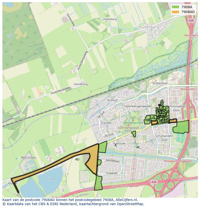 Afbeelding van het postcodegebied 7908 AD op de kaart.