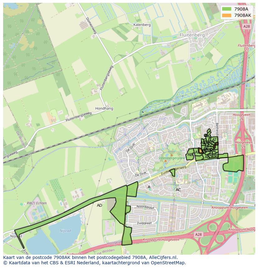 Afbeelding van het postcodegebied 7908 AK op de kaart.