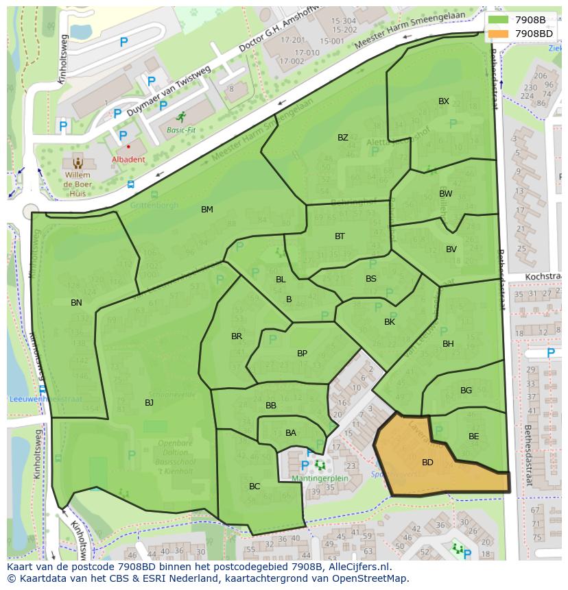 Afbeelding van het postcodegebied 7908 BD op de kaart.