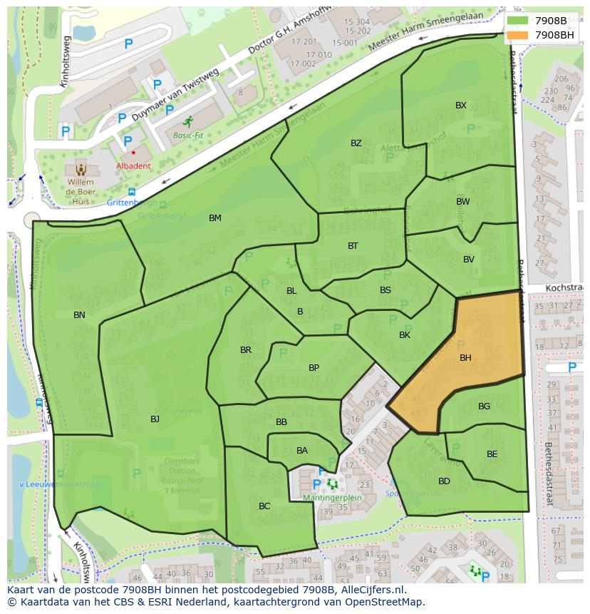 Afbeelding van het postcodegebied 7908 BH op de kaart.