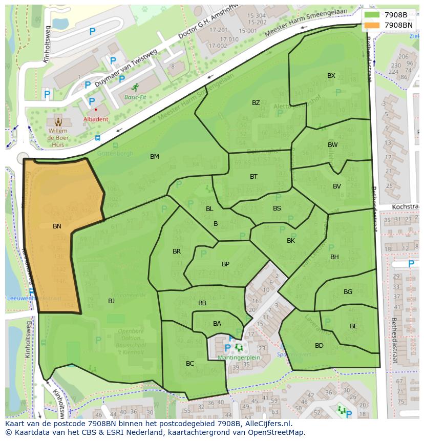Afbeelding van het postcodegebied 7908 BN op de kaart.