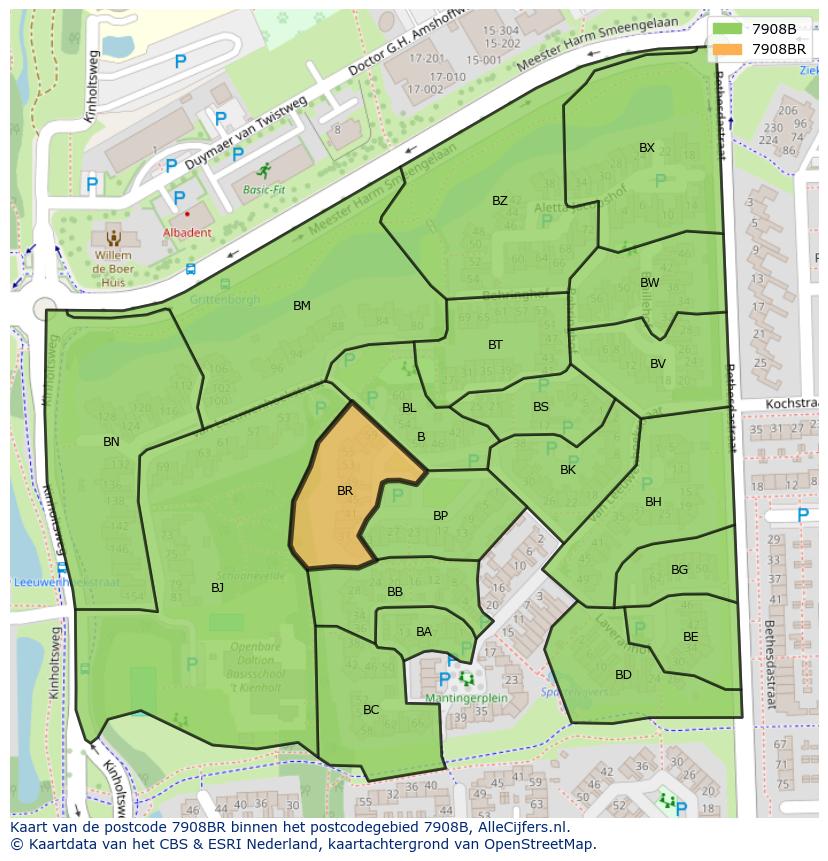 Afbeelding van het postcodegebied 7908 BR op de kaart.